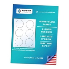 Glossy Clear Sticker Round Labels 3" Circle Laser/Inkjet 60 Labels