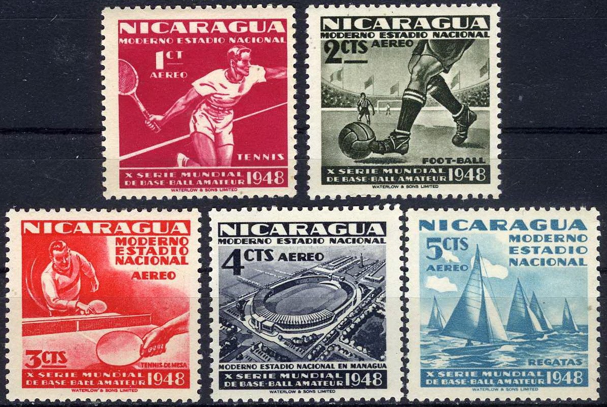 Nicaragua 1949 Sports Tennis Soccer Sailing MLH (SC# C296-C300)