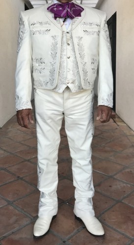 White Charro Suit with Silver Embroidery, Size 42