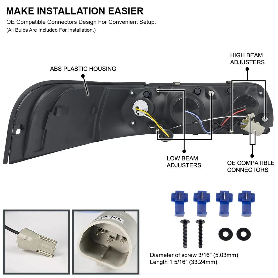 Fits 1998-2011 Ford Crown Victoria LED Strip Projector Headlights Left+Right Foto 4 de 4