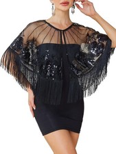 Women 1920s Shawl Wraps Sequin Beaded Flapper Evening Formal Party Wedding 3D