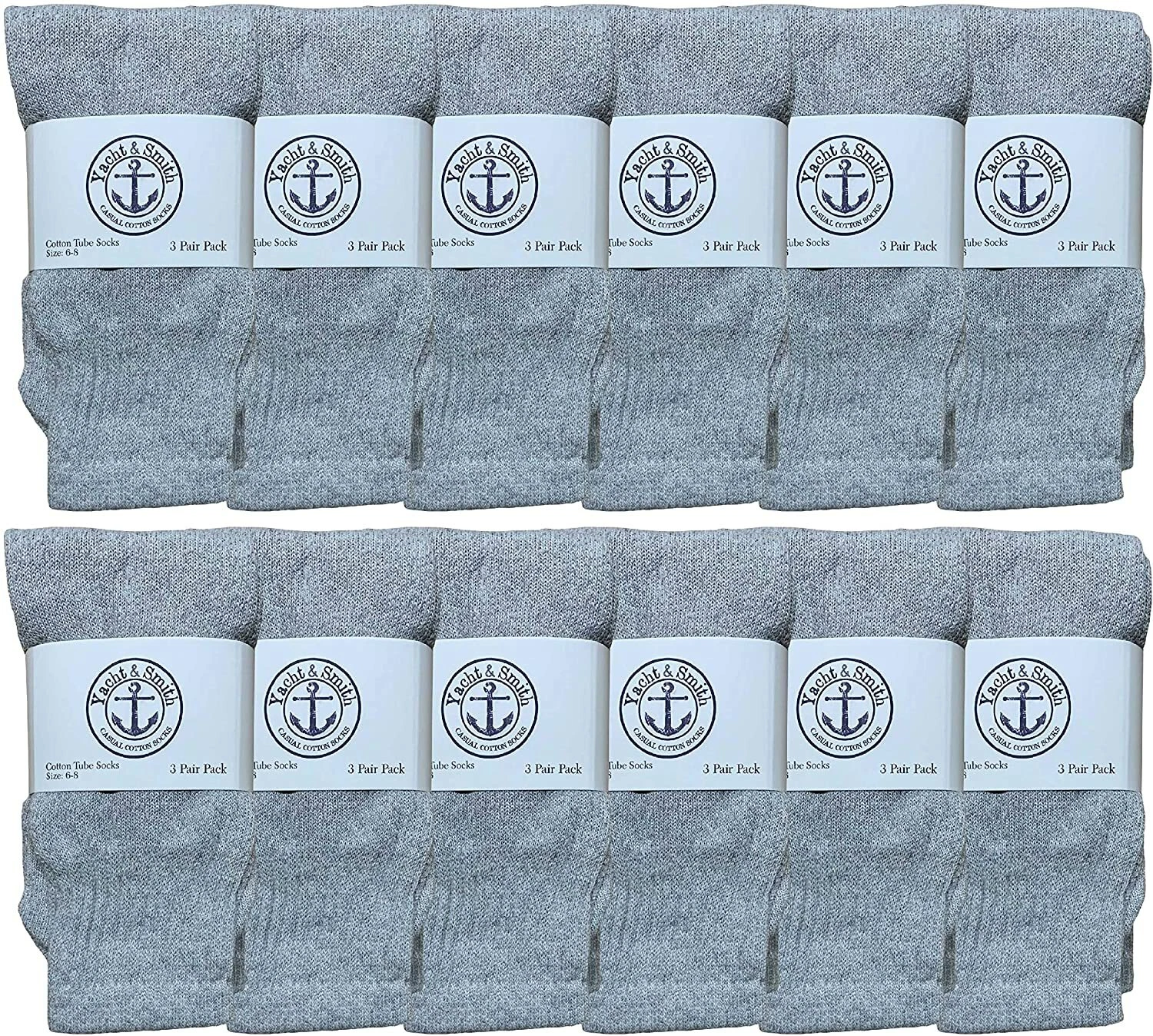 17 Inch Wholeasle Kids Tube Socks, Cotton Tube Socks - 6-8 - Gray - 12 Packs
