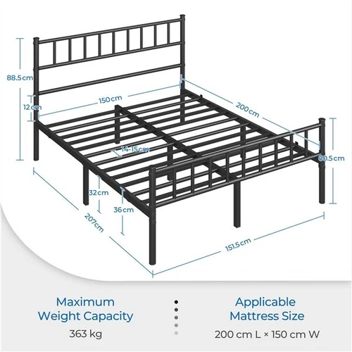 King Metal Bed Platform w/ Slatted Design Headboard Home Bedroom Strong Frame