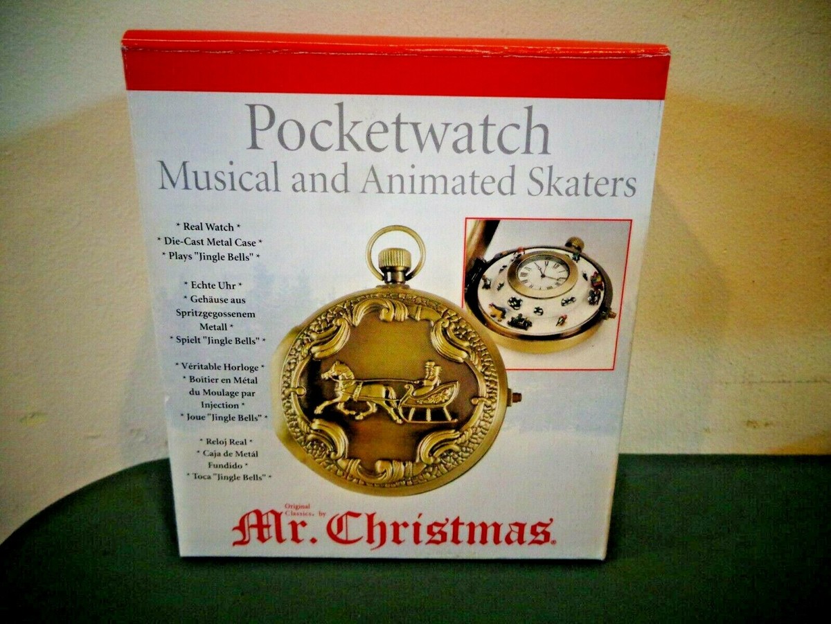 MR CHRISTMAS ANIMATED MUSICAL POCKET WATCH CLOCK HORSE SLEIGH