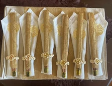 Vintage Set Chopsticks Holders Napkins Placemats Yellow Asian Print Design