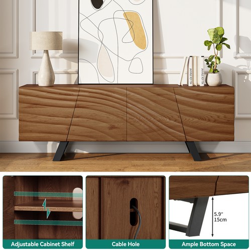 63" Modern TV Stand Wood Media Console Cabinet for TVs up to 65" w/Storage - Picture 4 of 7