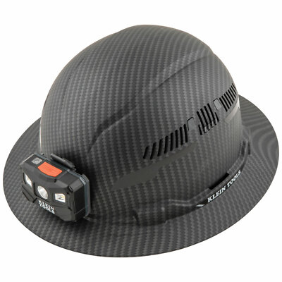 Klein Tools 60347 Hard Hat, Premium KARBN, Vented Full Brim, Class C w/ Headlamp
