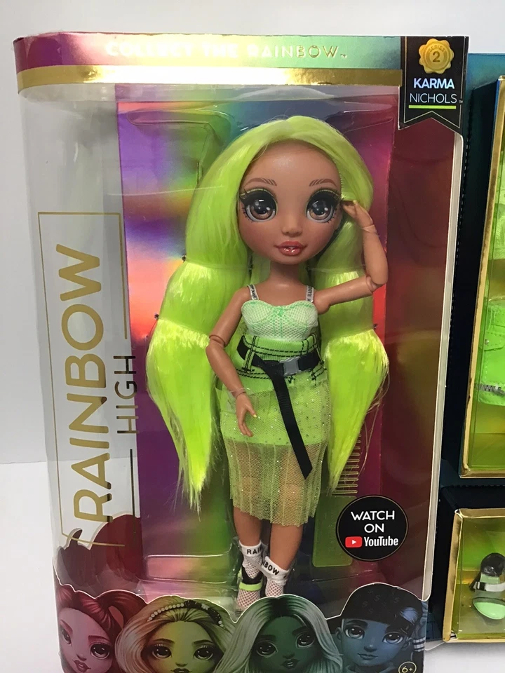 Rainbow High KARMA NICHOLS Wave 2 NEON 绿色时尚娃娃 全新 — 第 4/4 张图片
