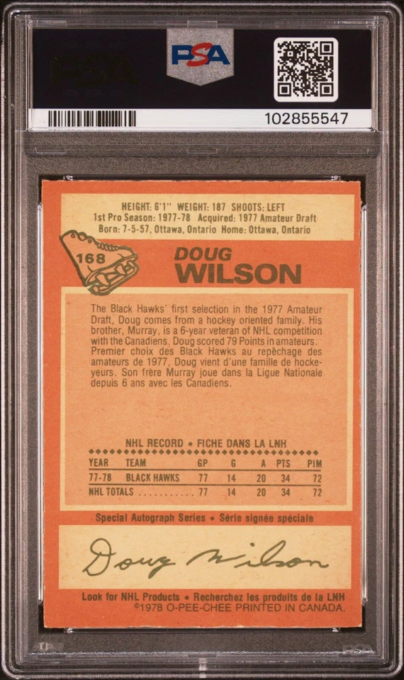 1978 O-Pee-Chee Doug Wilson #168 HOF Rookie RC PSA 6 EX-MT - Image 2 of 2