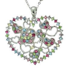 Heart Made With Swarovski Crystal Love Multi Color Pendant 30" / 76 cm Chain