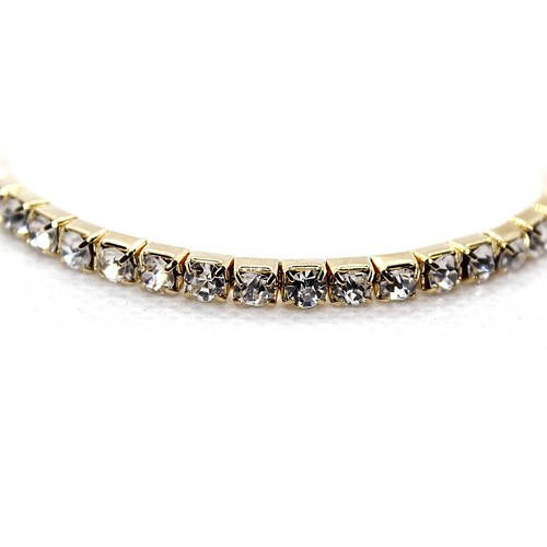 BRILLIANT! Tennis Style Flex Stretch Bracelet Gold-Tn w/ White Rhinestones Sz 6 - Picture 4 of 5