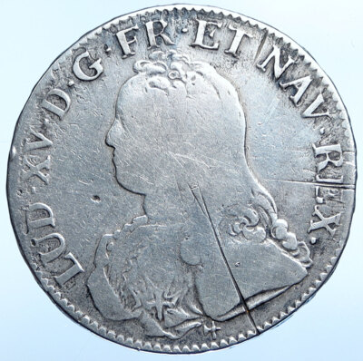 1730 R FRANCE King LOUIS XV French Antique Silver 1 Ecu 120 Sols