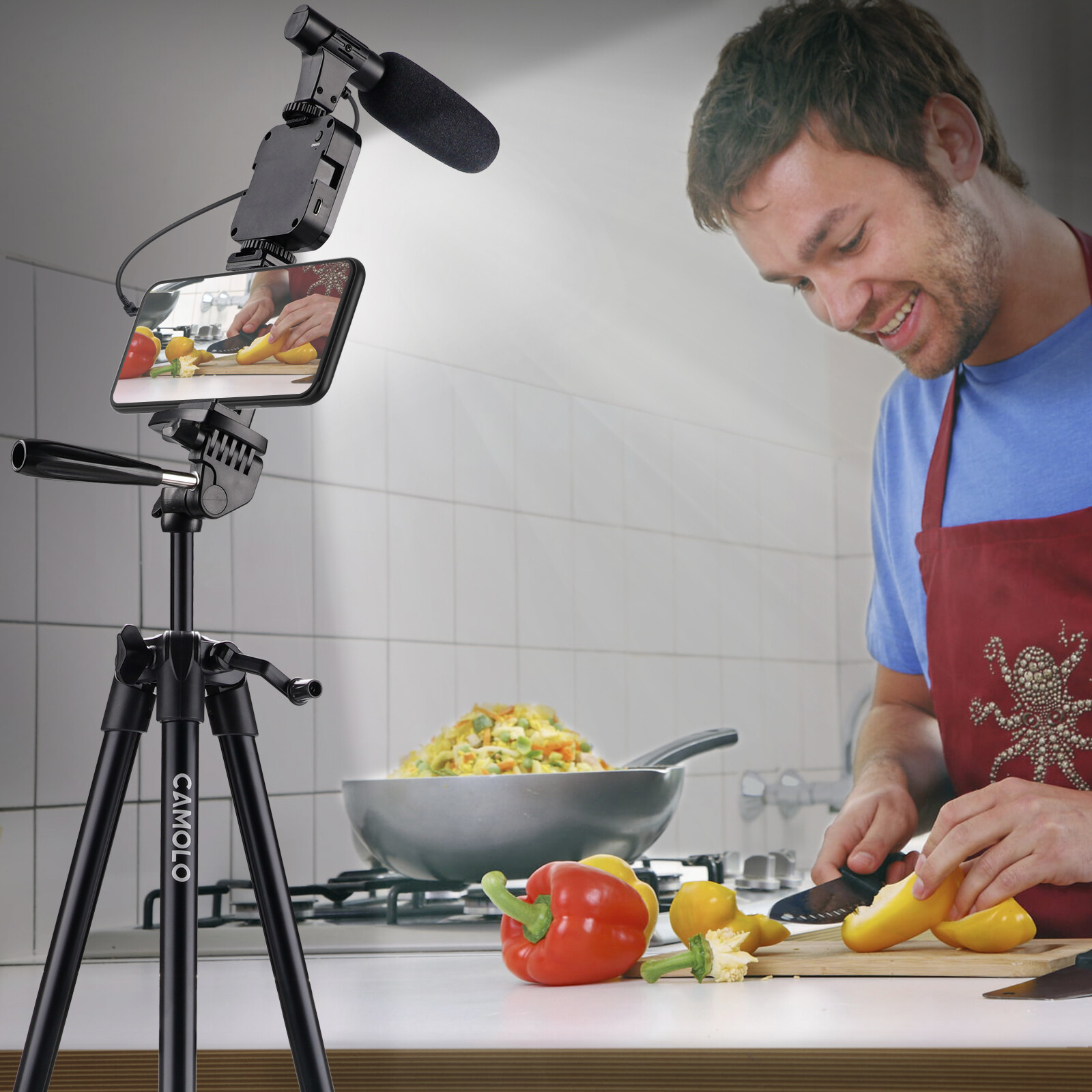 CAMOLO Vlogging Kit Smartphone Vlog Kit with Tripod Microphone LED Light Holder
