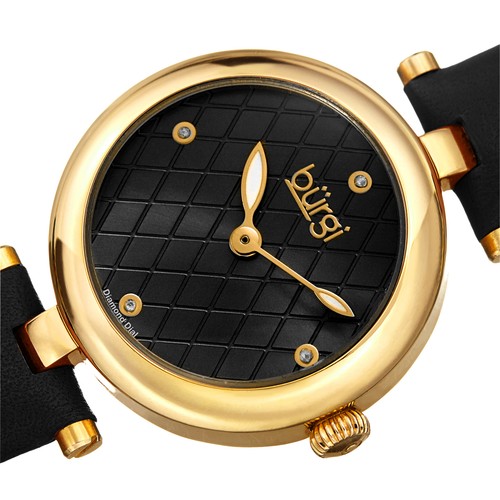 Women's Burgi BUR196 Diamond Markers Argyle Pattern Dial Leather Strap Watch - Picture 3 of 21