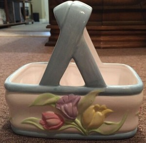 Ceramic Flower Basket Planter White and Blue Floral Print Ceramic Telaflora Gift
