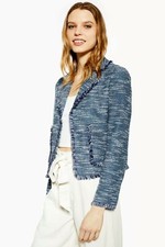 New Arrival TopShop Navy Fringe Jersey Boucle Jacket Last Size 10
