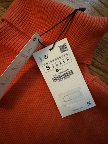Zara Women's Coral Turtleneck Knit Long Sleeve Pullover Crop Sweater Top S NWT - Picture 2 of 3