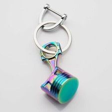 Piston Keychain Car Fob Holder D-Ring Buckle 3D Keyring Key Chain - Neon Rainbow