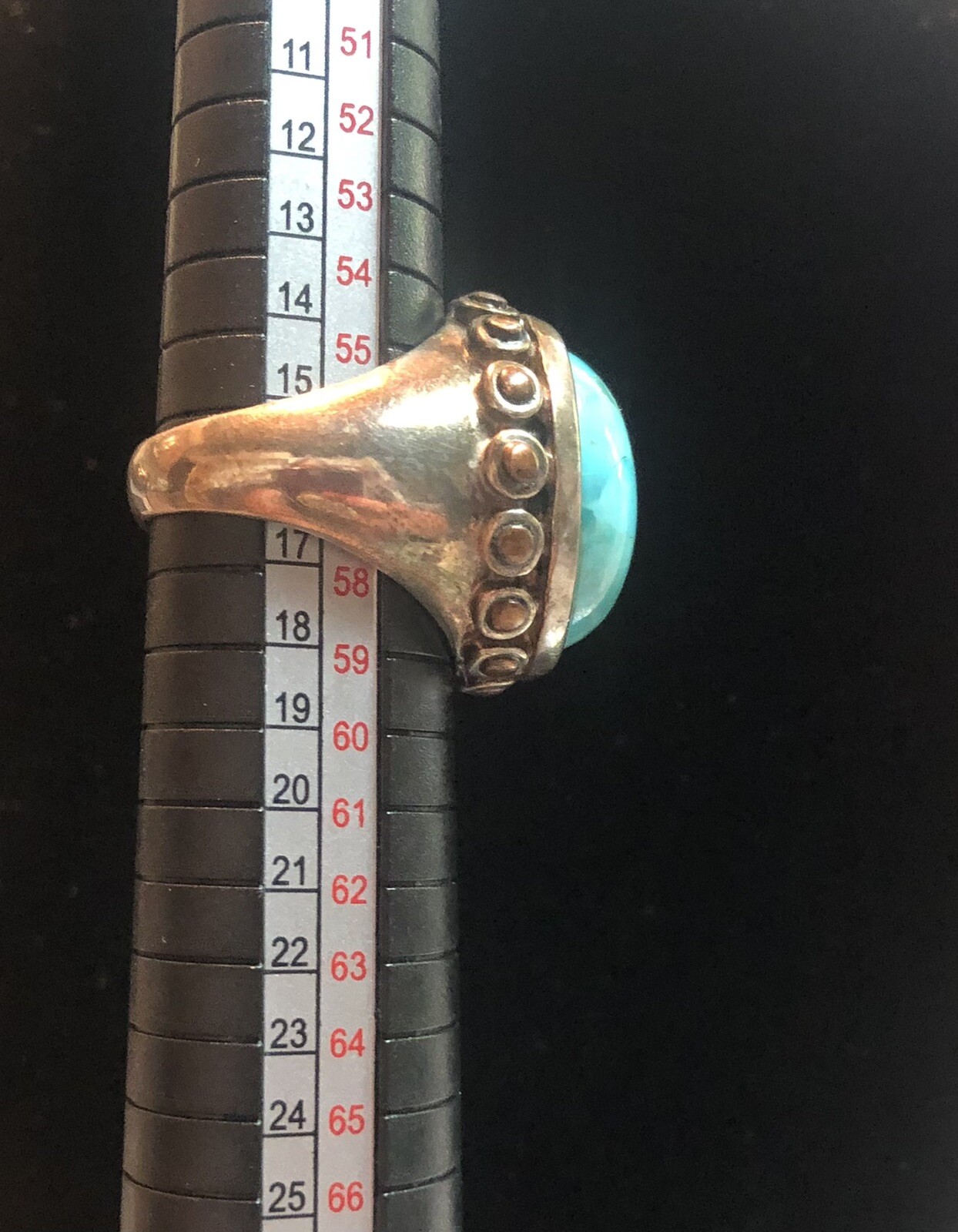 Vintage Sterling Round Turquoise Ring Size 8 Large… Gem