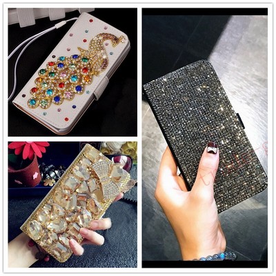 Bow Bling PU Leather Card Holder Wallet Women Girl Crossbody Diamonds Phone Case
