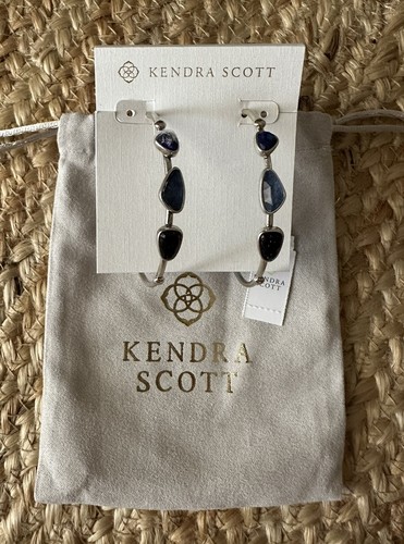 Kendra Scott Women’s Blue Stone Silver Hoop Earrings NWT $125.00 - Picture 2 of 2