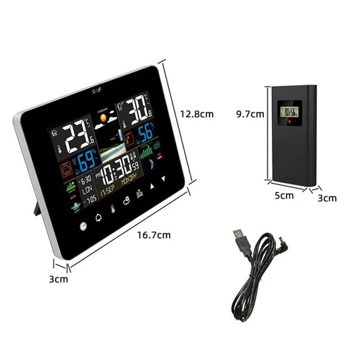 5.9" LCD Weather Station Wireless Indoor Outdoor Rain Gauge Solar Forecast Alarm - Picture 9 of 9