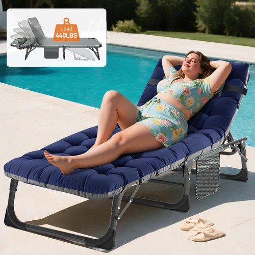 ABORON Outdoor Chaise Lounge Chair Adjustable Beach Chair Recliner Bed with Mat - Picture 19 of 22