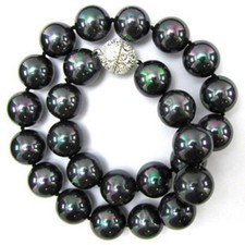 10mm Rainbow Black South Sea Shell Pearl Round Beads Necklace 18"
