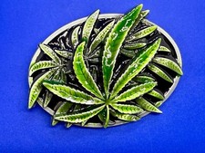 Marijuana Cannabis Pot Leaf Weed Enameled 3D Dimensional Layered Belt Buckle