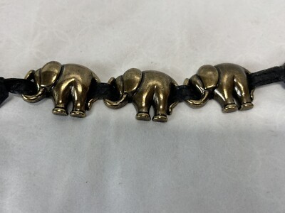 Vtg Liz Claiborne Womens Leather Elephant Belt Fashion Brass Size Medium Black Vtg Liz Claiborne Black Leather Brass Elephant Belt Eclectic  main image 3