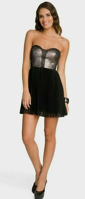 Tibi Bond Girl Strapless Bronze Metallic Pleated Women s Size 6