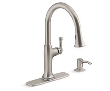KOHLER Kanan Vibrant Stainless Double Handle Pull-down Kitchen Faucet W/Sprayer