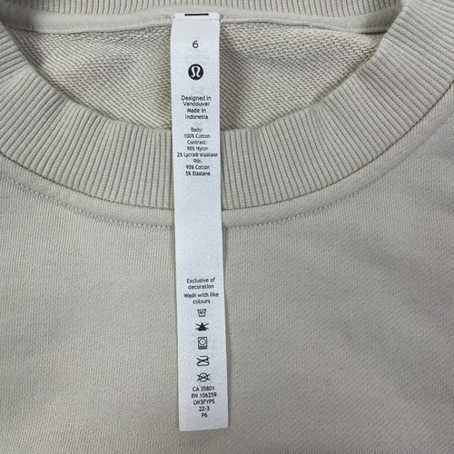 Lululemon Shirt Womens 6 Beige Cotton French Terry + Swift Tee Ladies Activewear - Picture 3 of 11