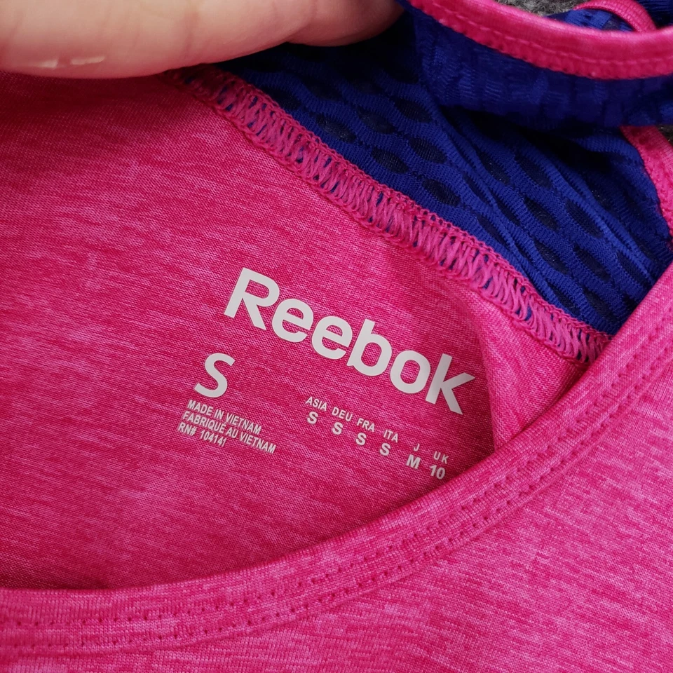 锐步背心女式 S 小号粉色基本网眼镶嵌赛车 Speedwick 跑步上衣 — 第 3/4 张图片