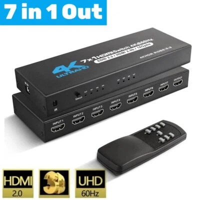 MARKENLOS 7x1 HDMI Switch 2.0 4K@60Hz 7 Port HDMI 2.0 Switcher With IR Remote Support HDR