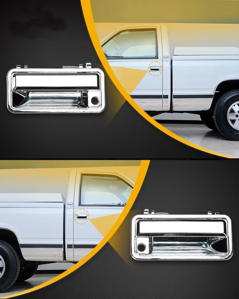 Chrome Exterior Door Handle Front w/Lock Cylinders For 88-01 Chevy GMC C/K 1500 - Imagem 3 de 4