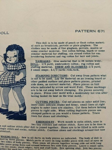 Vtg Mail Order Design 671 UNCUT Sewing Pattern 18" Stuffed Doll & Clothes - Picture 2 of 2
