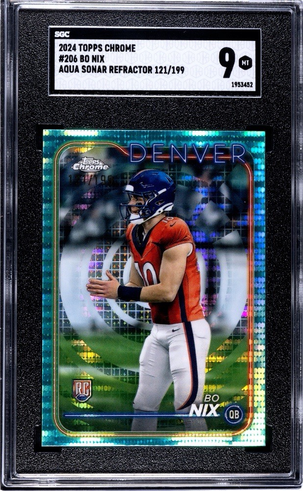 Bo Nix - 2024 Topps Chrome - Rookies Aqua Sonar Refractor MT 9 #206 /199 (RC)