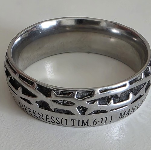 Ring Man of God 1 Timothy 6:11 Mens Crown of Thorns Stainless Steel - Picture 2 of 11