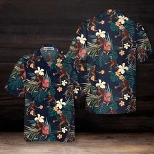 Bigfoot With Tropical Leaves Funny Halloween Hawaiian Shirt Best
