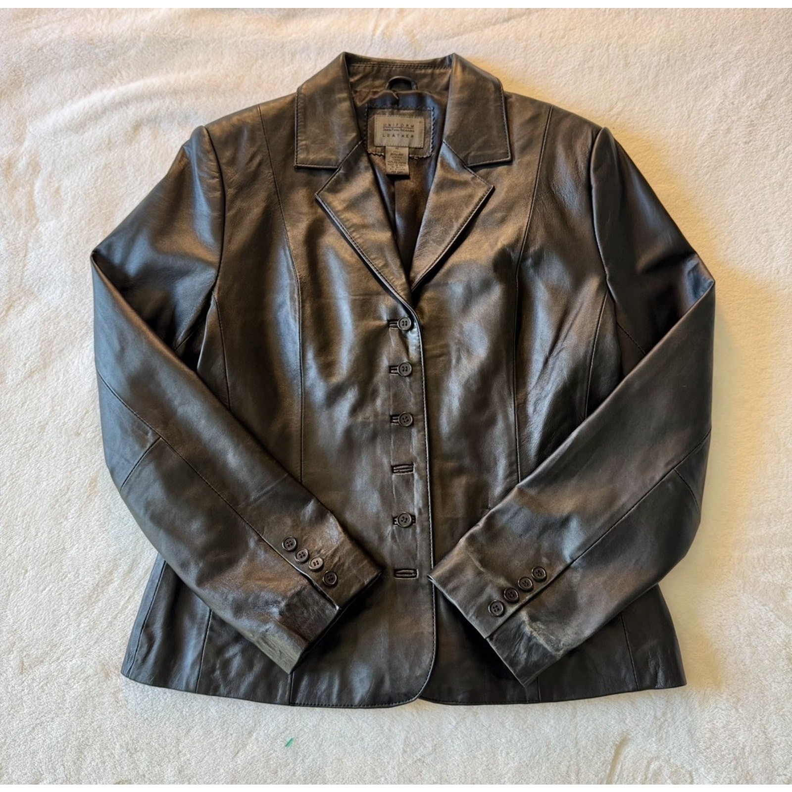 John Paul Richard Uniform Women Jacket 10 Black Lamb Leather Button Front Blazer
