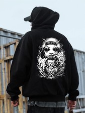 Men'S Gothic Hoodie - Heavyweight Pullover Sweatshirt with Hood, Loose Fit Stree