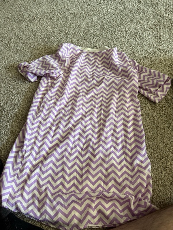 Beverly Girls Shift Dress S Purple/White Chevron 3/4 Sleeve Round Neck