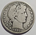 1902-P Barber Half Dollar 50c Coin ~ 90% Silver Coin (A105)