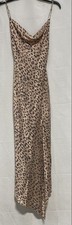 Alice + Olivia Women's Leopard Sand Cowl Neck Slip Dress Slit NWT Sz 0