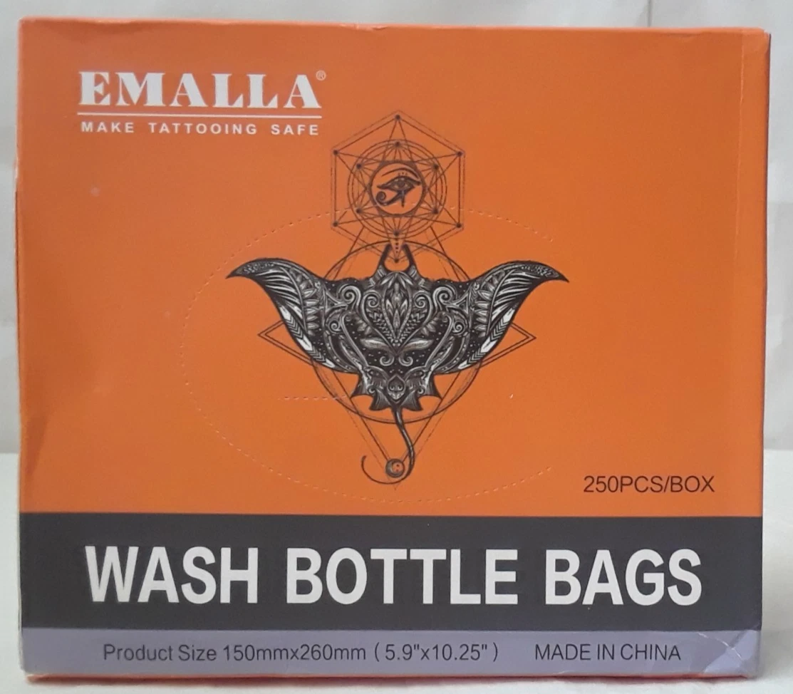 EMALLA Tattoo Wash Bottle Bags Covers Sleeves 250 pcs ~ New Sealed image 1