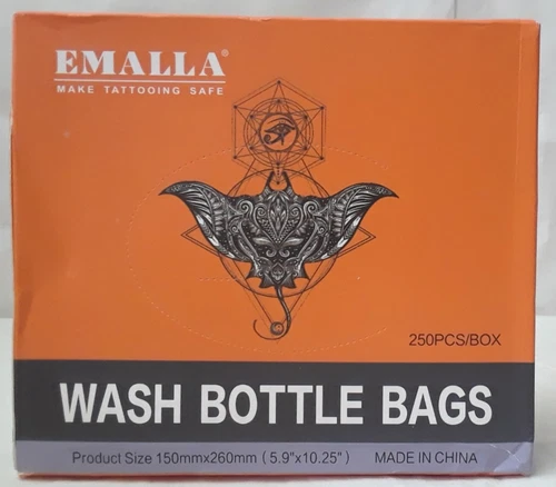 EMALLA Tattoo Wash Bottle Bags Covers Sleeves 250 pcs ~ New Sealed video thumbnail