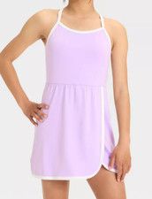NEW All In Motion Girls' Knit Contrast Trim Dress Lilac Purple Size Medium 8 