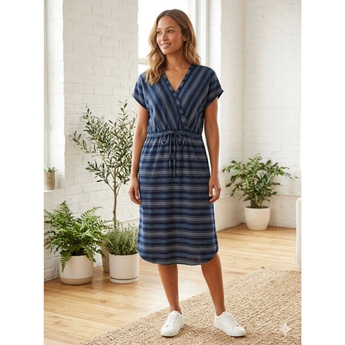 eddie bauer dresses Women's Departure Midi Dress Flattering midi dress with tie Womens Purple Eddie Bauer Dresses,