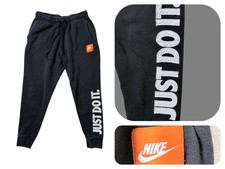 Nike Sweatpants Mens M Black Just Do It Stitched joggers Fleece Athletic